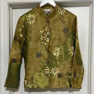THE TRAVEL COLLECTION silk Embroidered  button up  Floral JACKET. 1X
